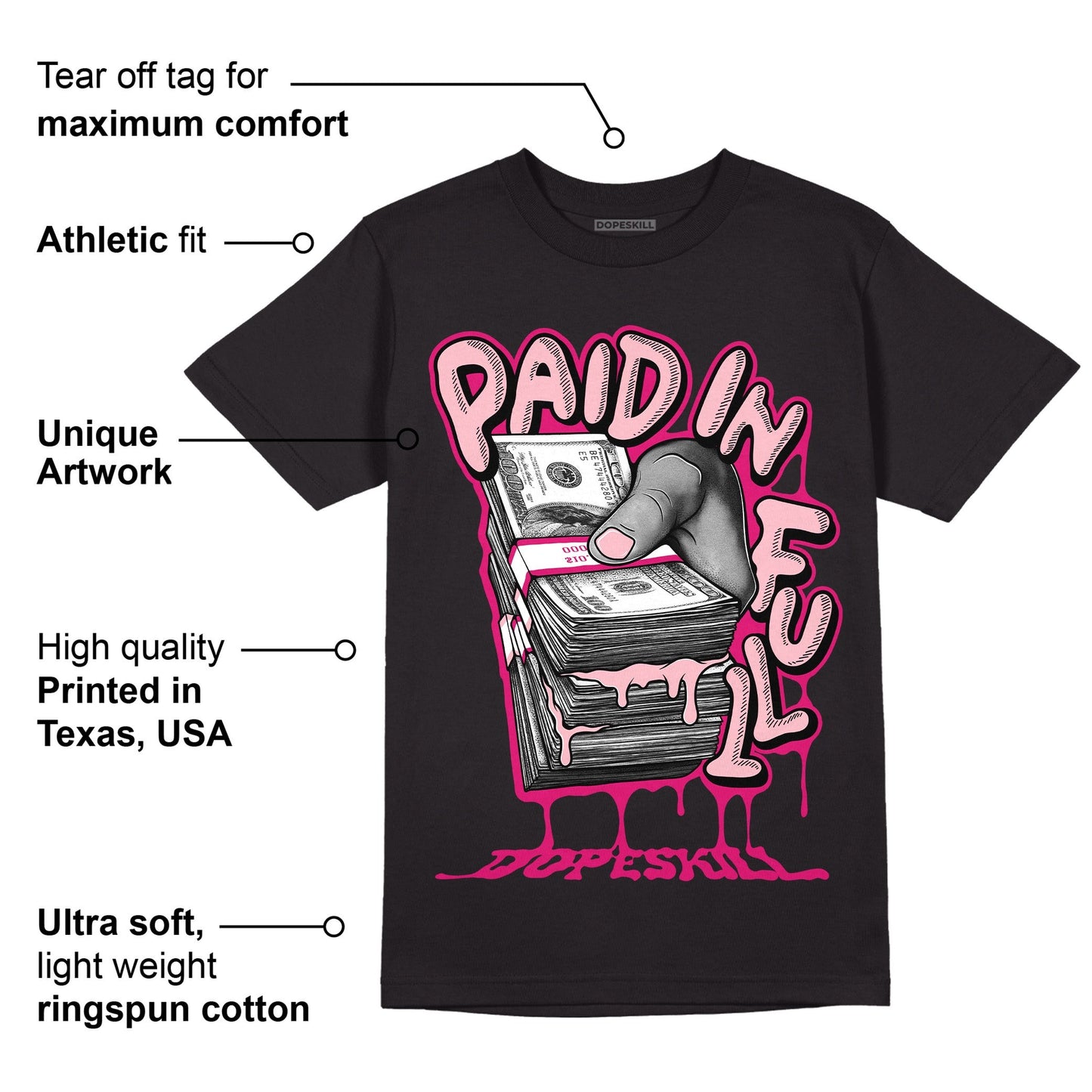 AJ 1 Mid Coral Chalk DopeSkill T-Shirt Paid In Full Graphic
