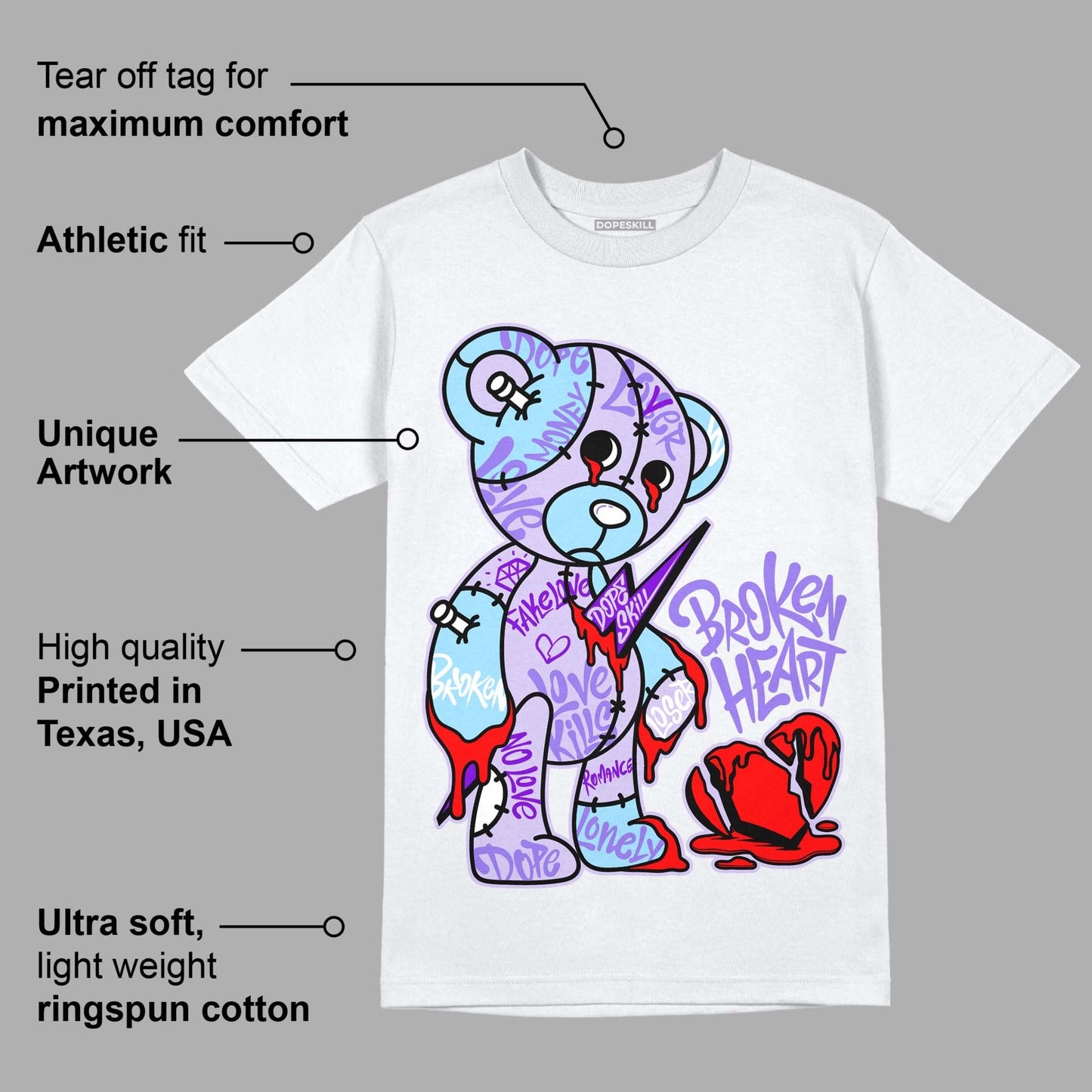 AJ 11 Low Pure Violet DopeSkill T-Shirt Broken Heart Graphic