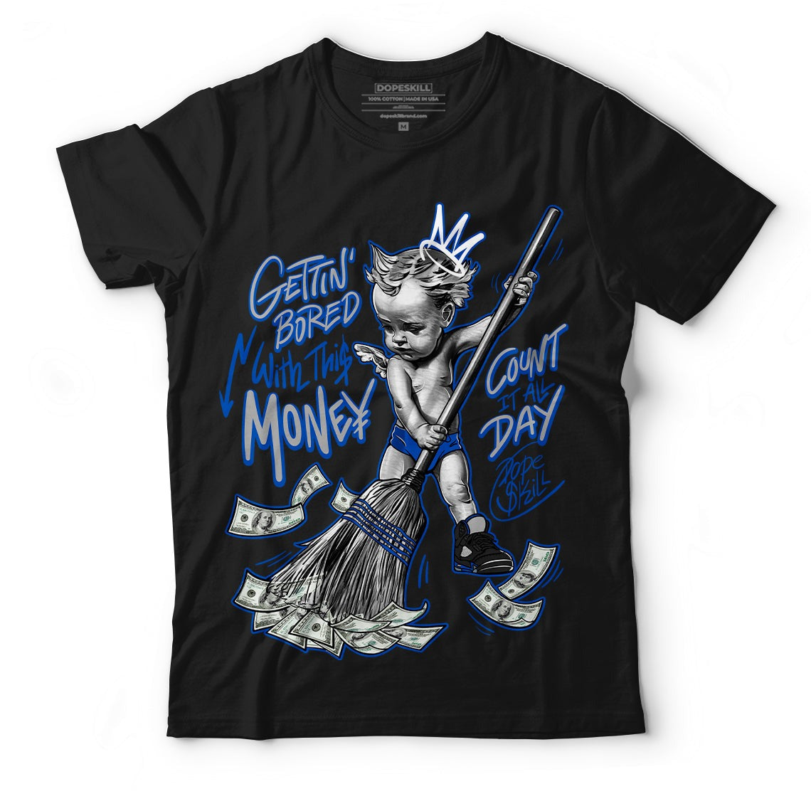 AJ 5 Racer Blue DopeSkill T-Shirt Gettin Bored With This Money Graphic