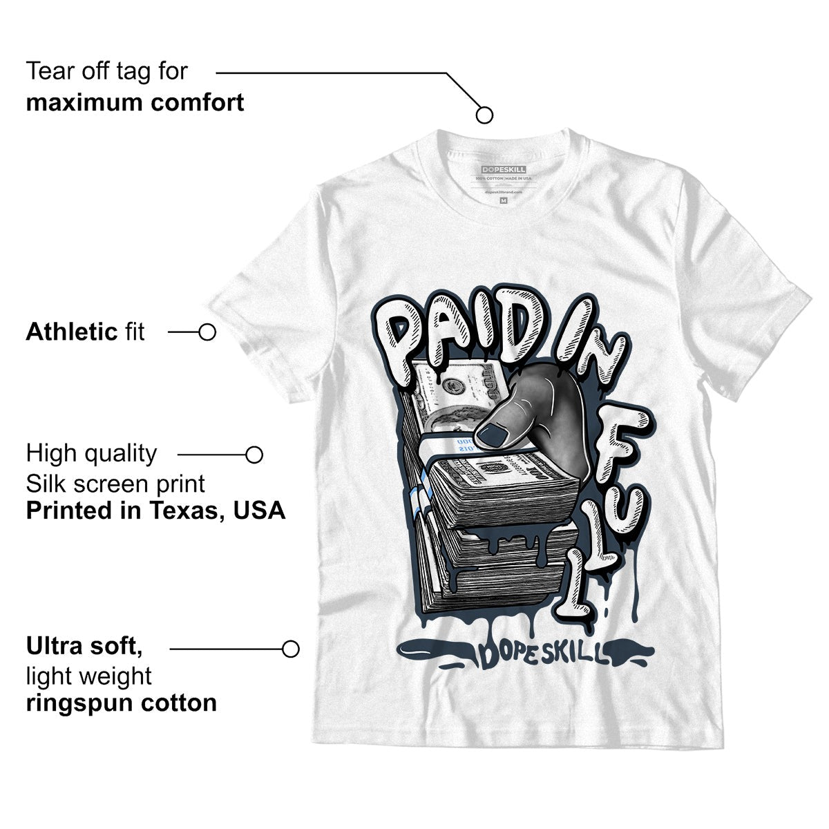 AJ 6 Midnight Navy DopeSkill White T-Shirt Paid In Full Graphic