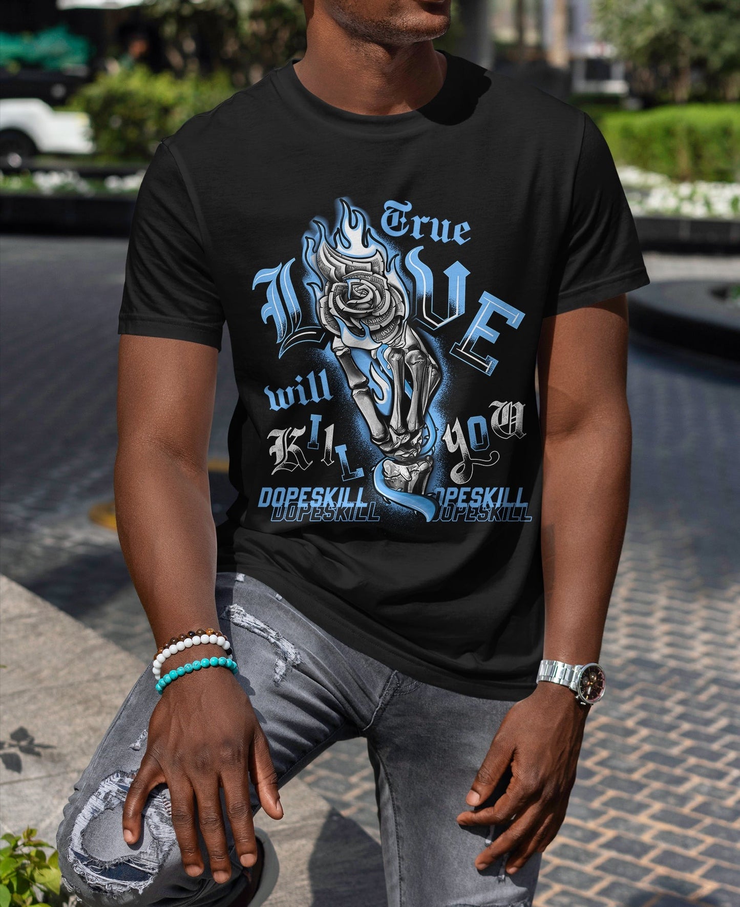 AJ 6 University Blue DopeSkill T-Shirt True Love Will Kill You Graphic