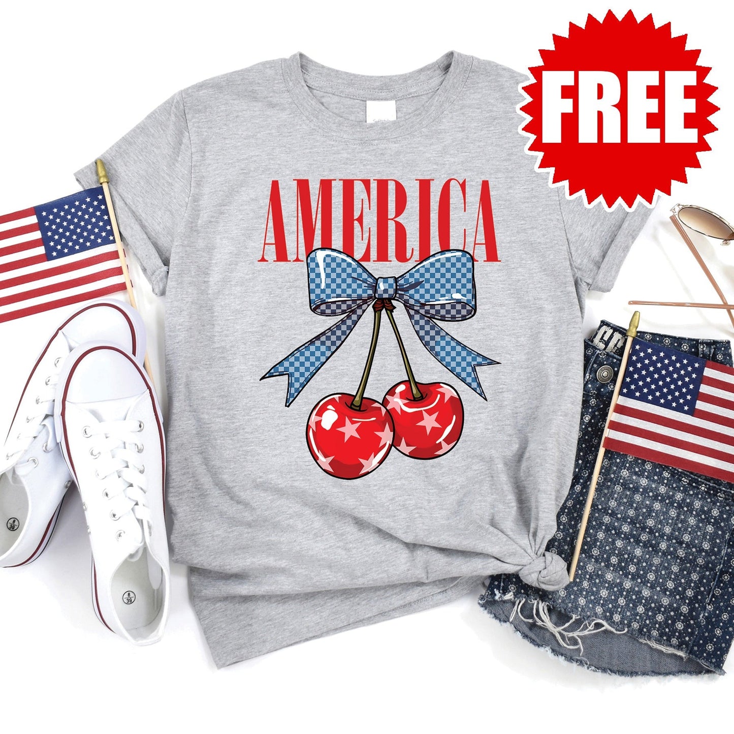 American Cherries Tee - Heather Grey - FREE