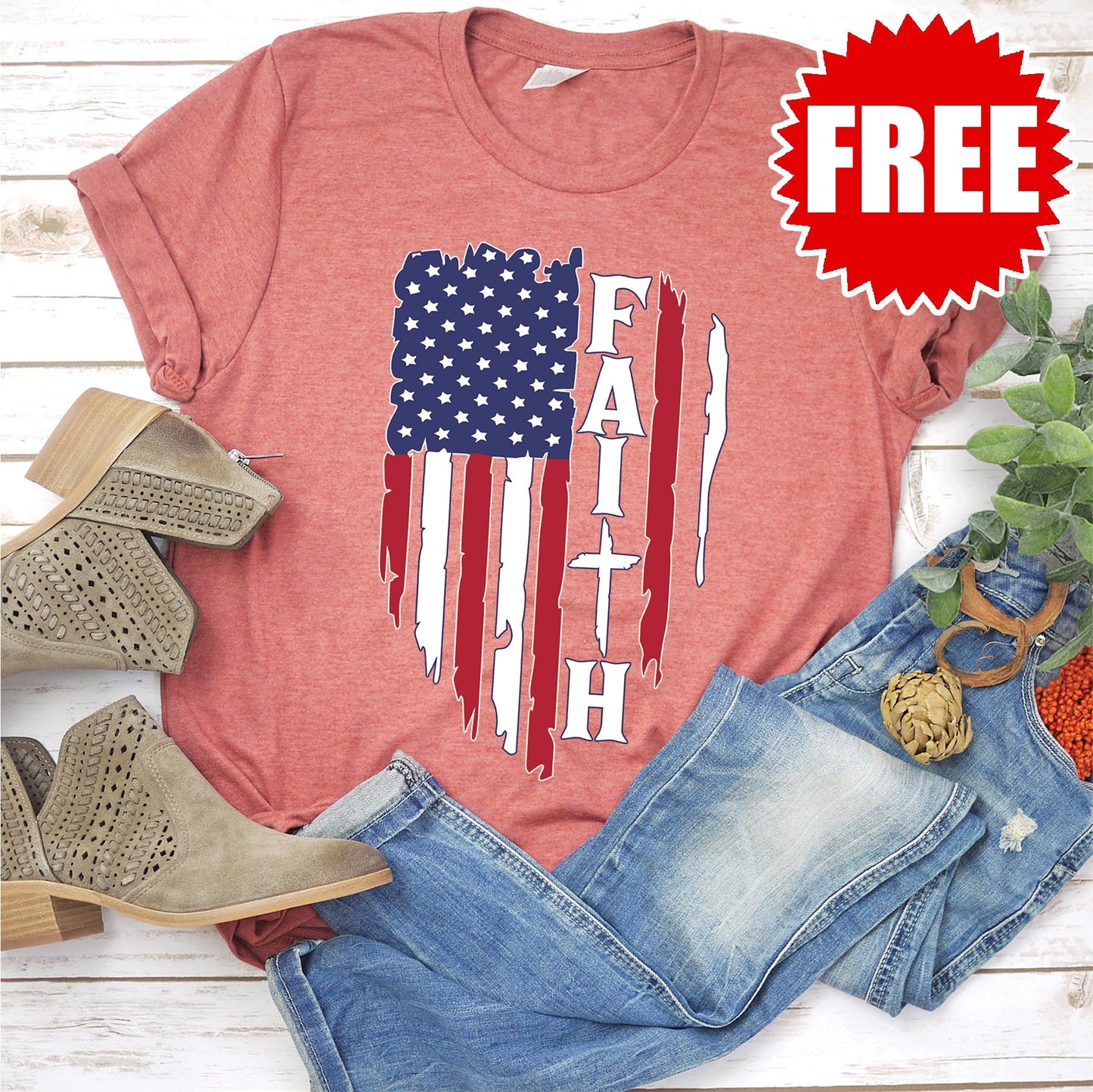 American Faith Tee - Heather Clay Style001