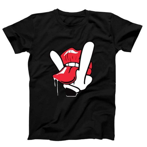 Cartoon Hand Tongue Licking Lips Dope Swag Funny Cool Crazy Man's T-Shirt Tee