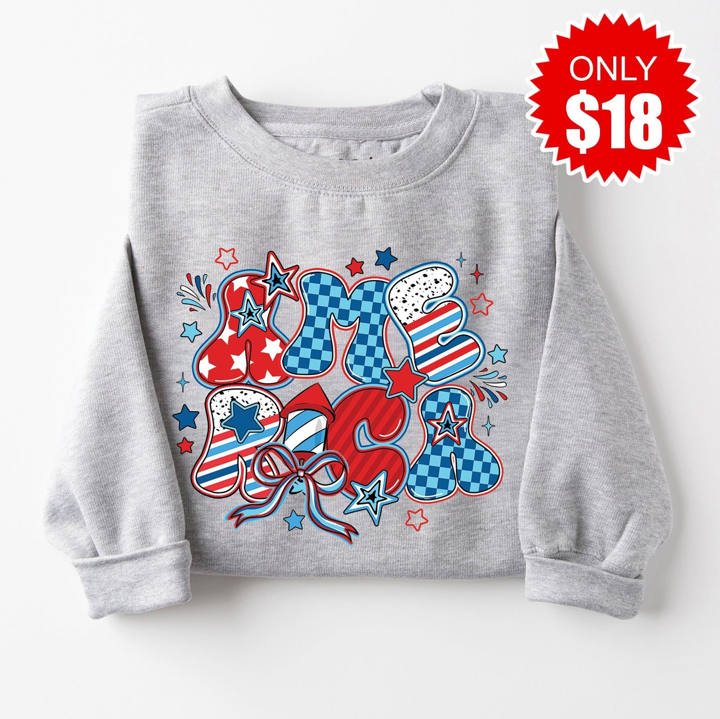 Retro America Sweatshirt - Heather Grey - 18