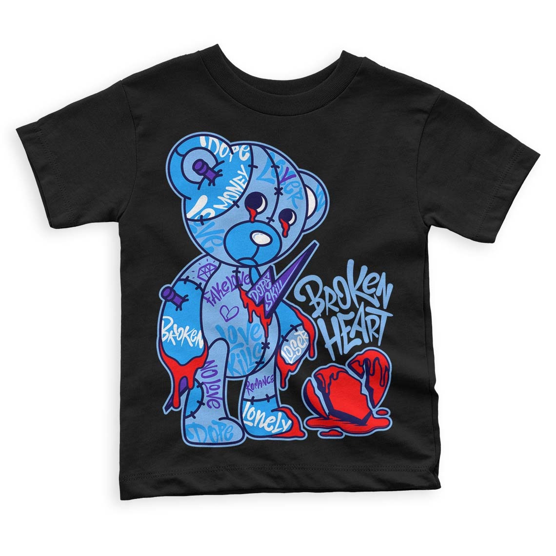 University Blue 6s DopeSkill Toddler Kids T-shirt Broken Heart Graphic