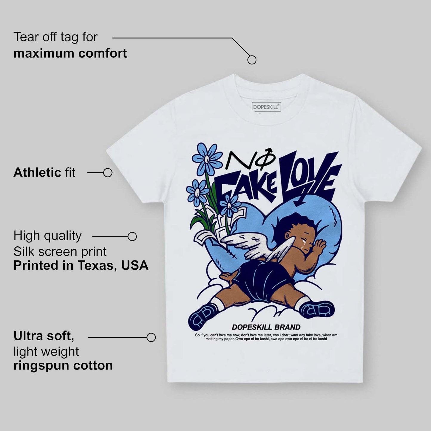 University Blue Collection DopeSkill Toddler Kids T-shirt No Fake Love Graphic