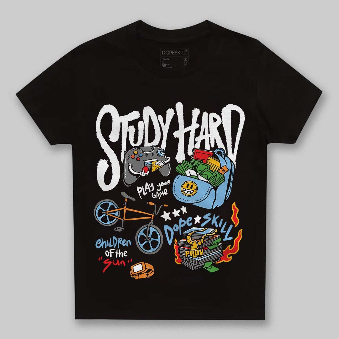 University Blue Collection DopeSkill Toddler Kids T-shirt Study Hard Graphic