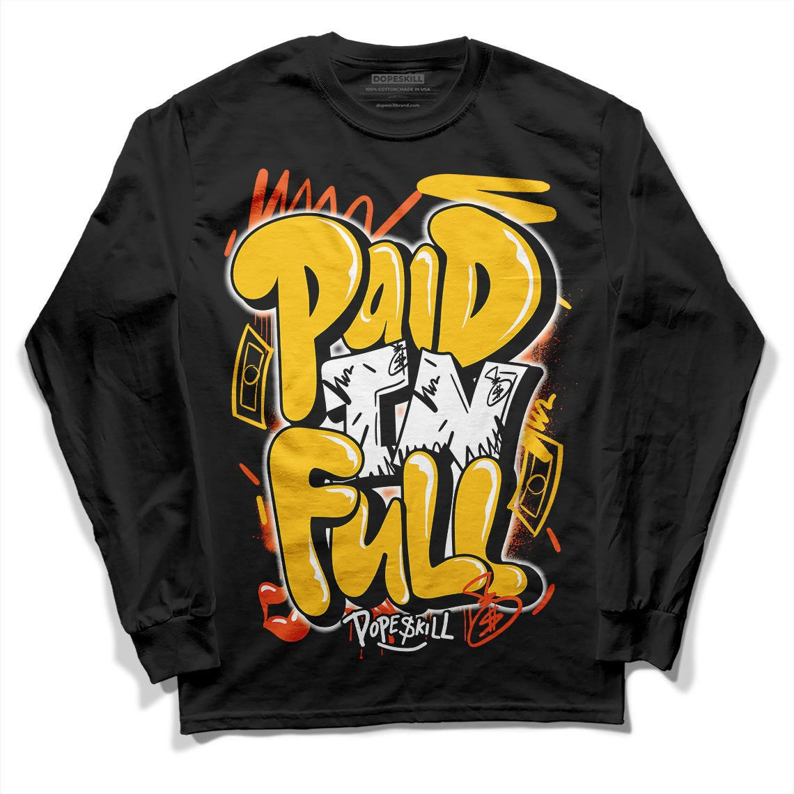 Yellow Collection DopeSkill Long Sleeve T-Shirt New Paid In Full Graphic