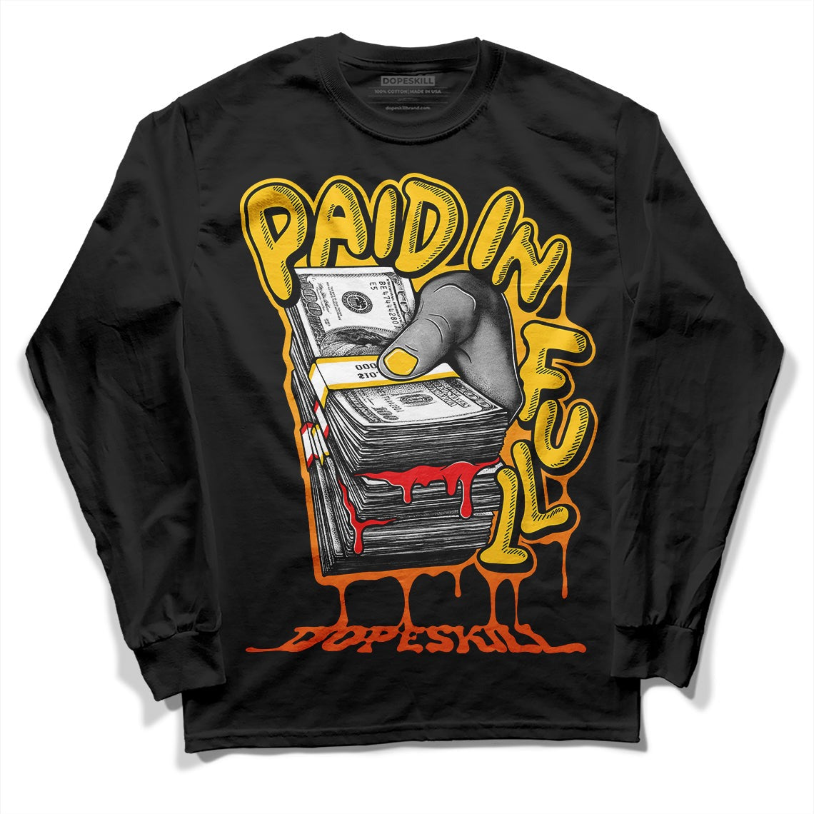 Yellow Collection DopeSkill Long Sleeve T-Shirt Paid In Full Graphic