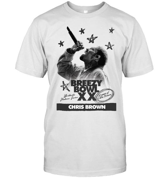2025 T Shirt White Breezy Bowl XX Pregame Chris Brown