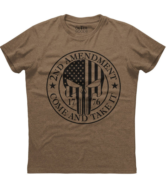 2nd Amendment Come And Take It Punisher Skull American Flag 1776 Patriotic T-Shirt (O)