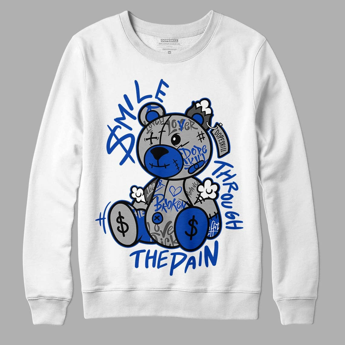 AJ 5 Racer Blue DopeSkill Sweatshirt Smile Through The Pain Graphic