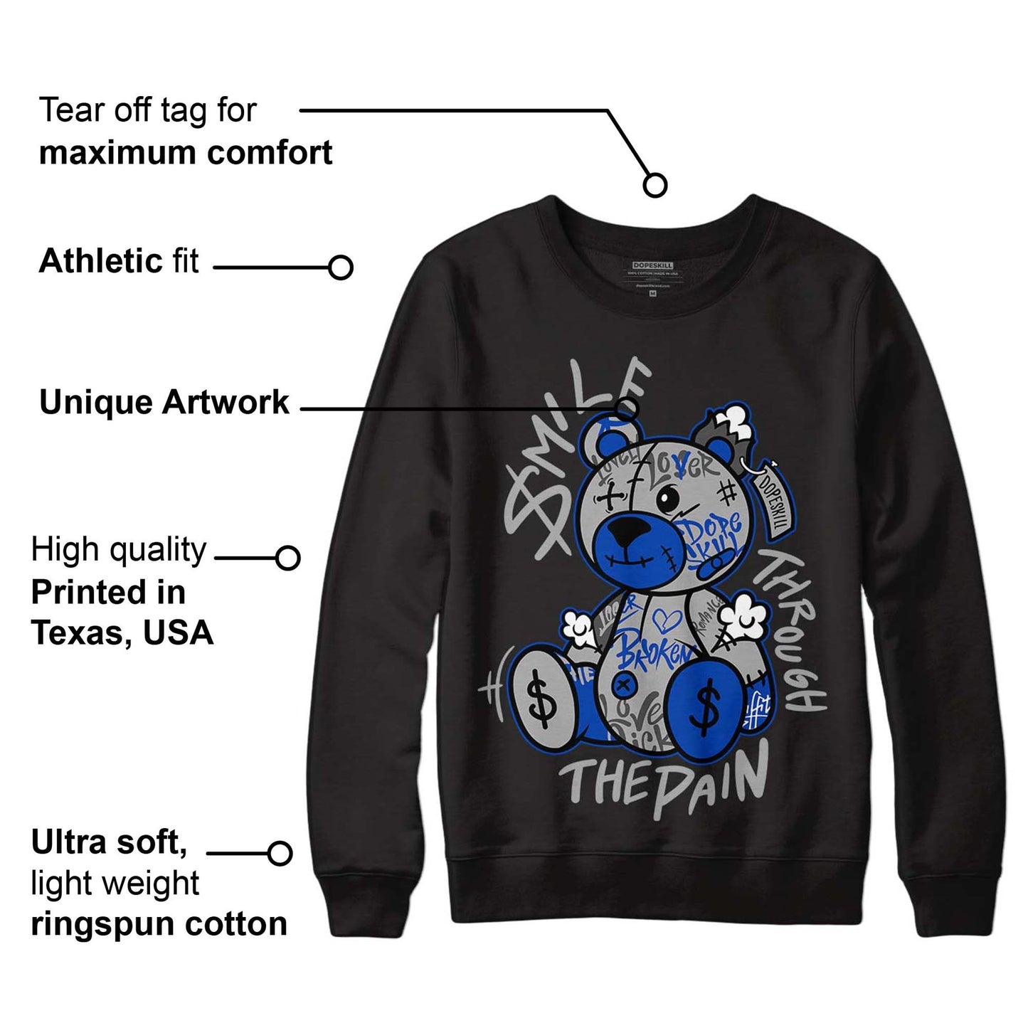 AJ 5 Racer Blue DopeSkill Sweatshirt Smile Through The Pain Graphic