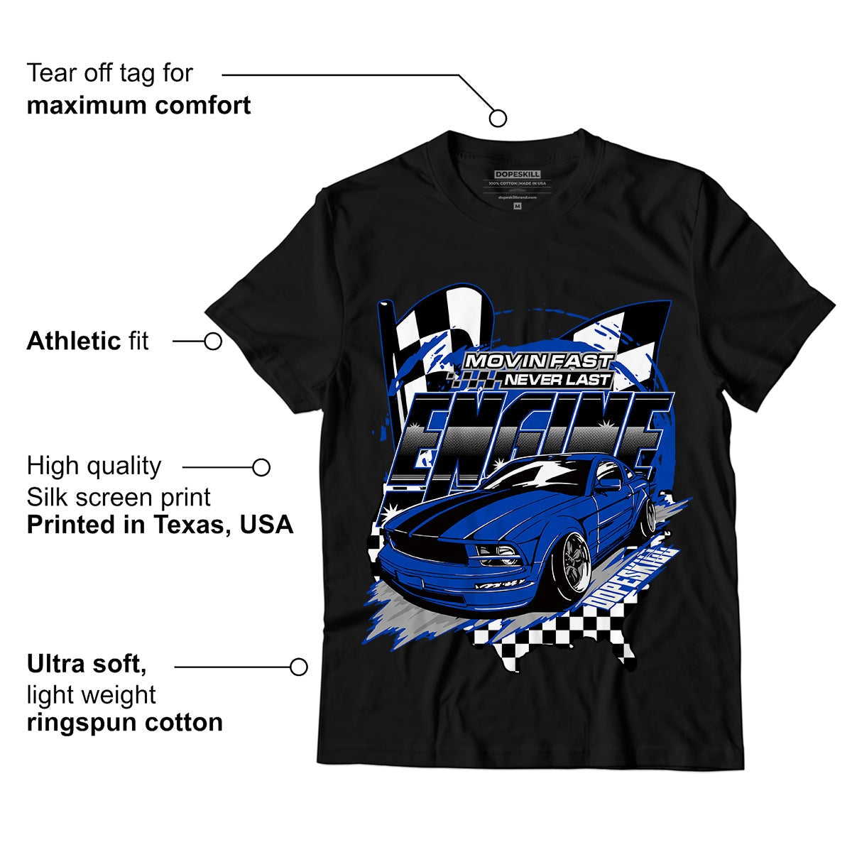AJ 5 Racer Blue DopeSkill T-Shirt ENGINE Tshirt Graphic