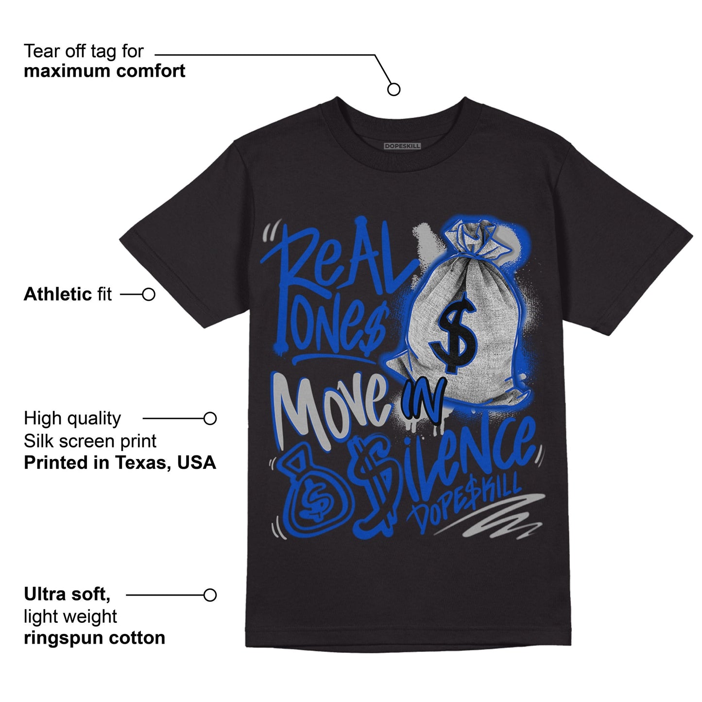 AJ 5 Racer Blue DopeSkill T-Shirt Real Ones Move In Silence Graphic