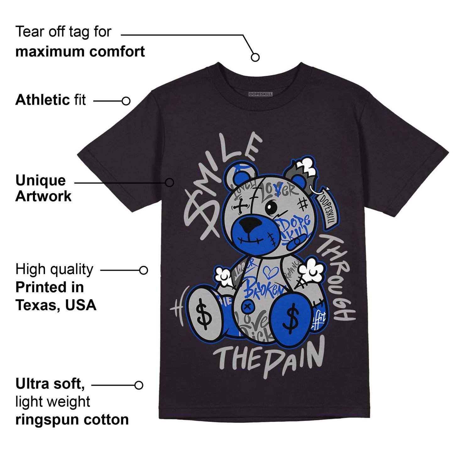 AJ 5 Racer Blue DopeSkill T-Shirt Smile Through The Pain Graphic