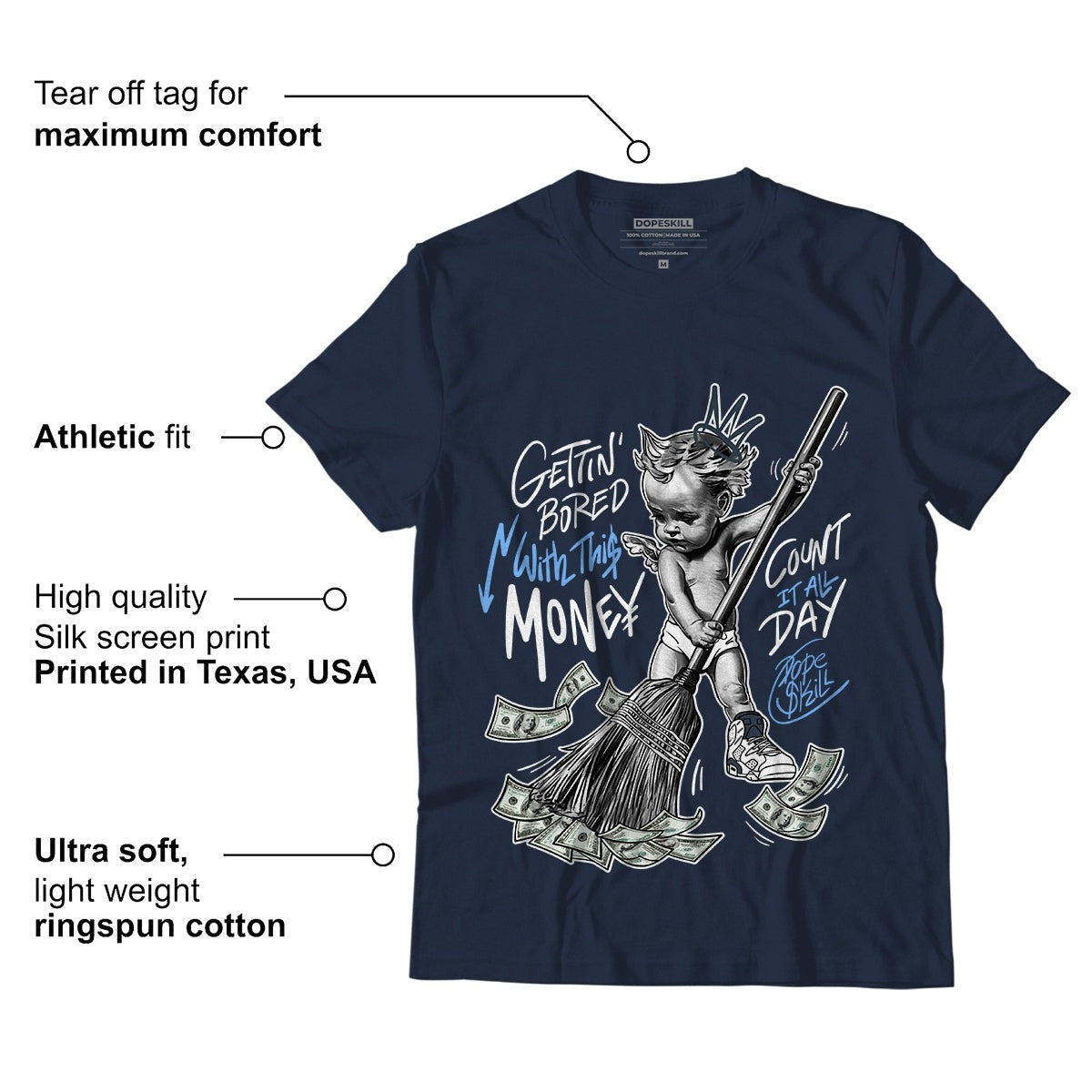 AJ 6 Midnight Navy DopeSkill T-shirt Gettin Bored With This Money Graphic