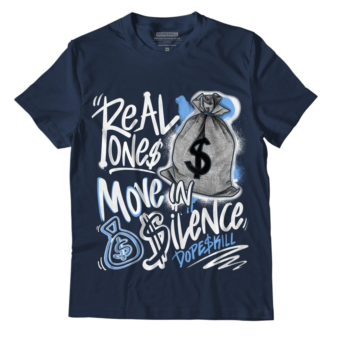 AJ 6 Midnight Navy DopeSkill T-shirt Real Ones Move In Silence Graphic