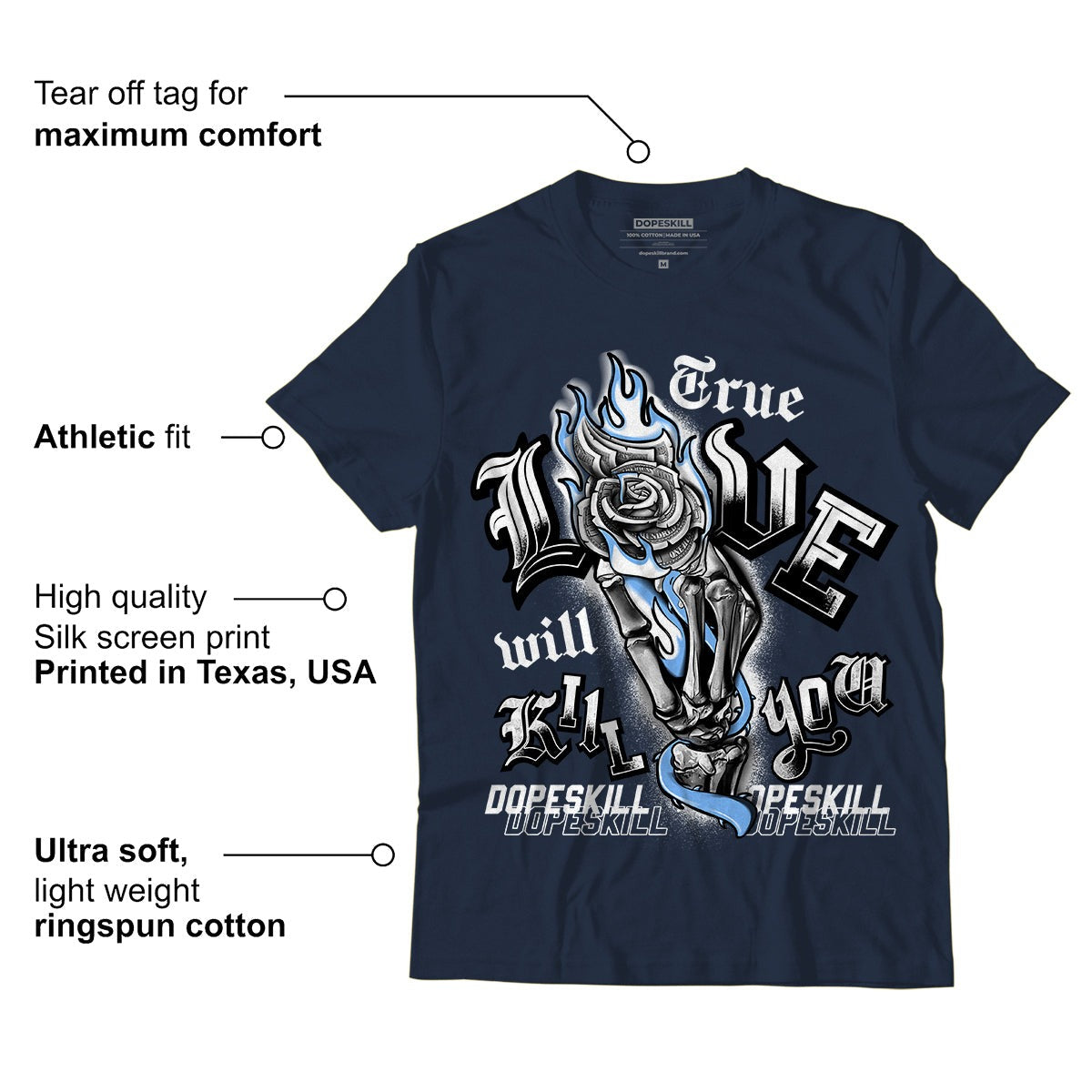 AJ 6 Midnight Navy DopeSkill T-shirt True Love Will Kill You Graphic