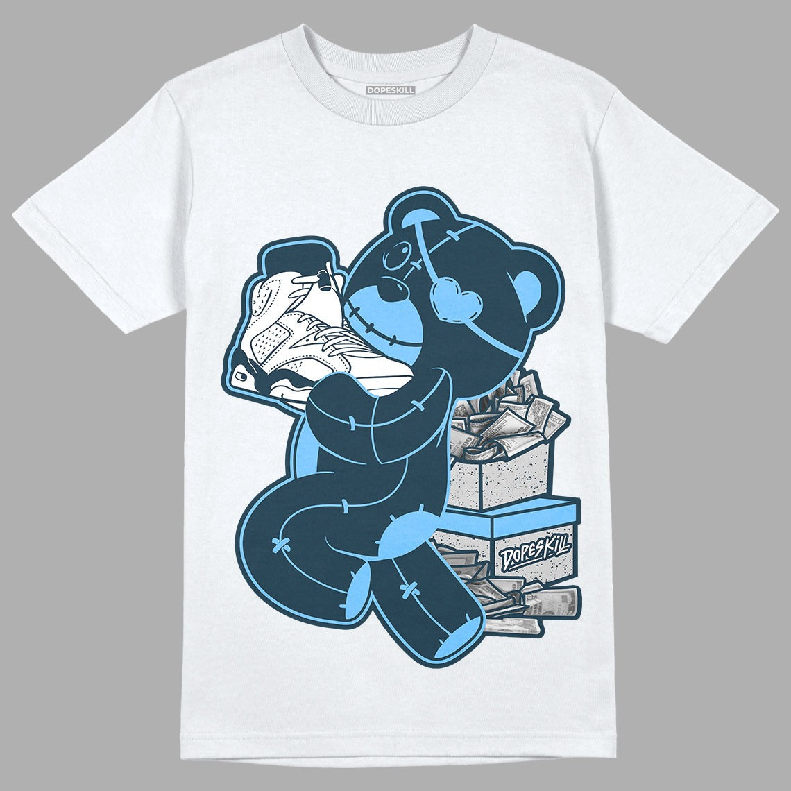 AJ 6 Midnight Navy DopeSkill White T-Shirt Bear Steals Sneaker Graphic