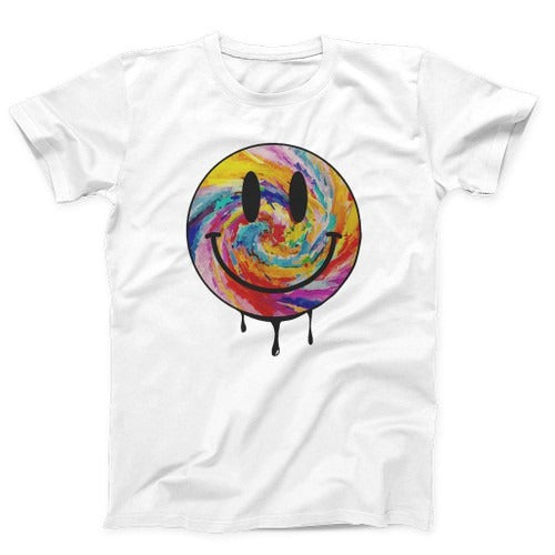 Acid Dripping Smiley Face Tie Dye House Rave Music Man's T-Shirt Tee
