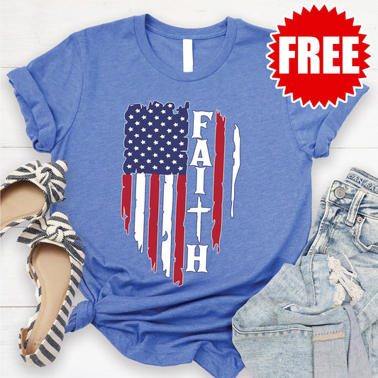 American Faith Tee - Heather Royal Blue Style001