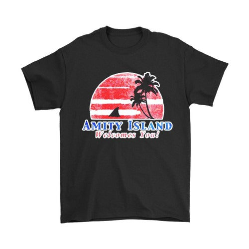 Amity Island Welcomes You Jaws Retro Movie Art Man's T-Shirt Tee