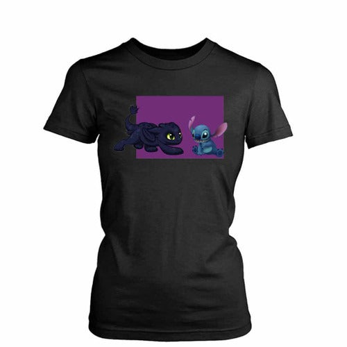 Baby Toothless Dragon And Stitch Women's T-Shirt Tee