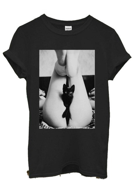 Black Cat Pussy Kitten Sexy Girl Funny Man's T-Shirt Tee