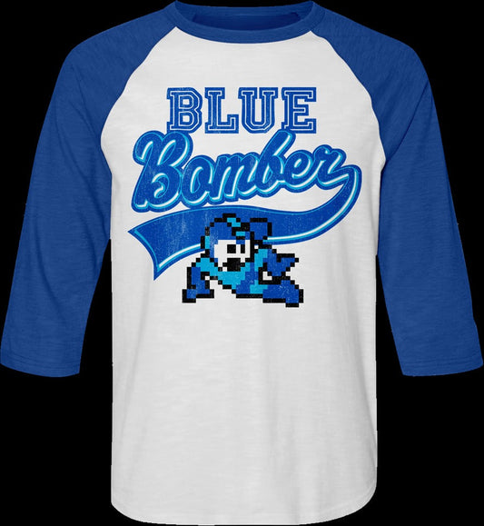 Blue Bomber Sports Logo Mega Man Raglan Baseball Shirt