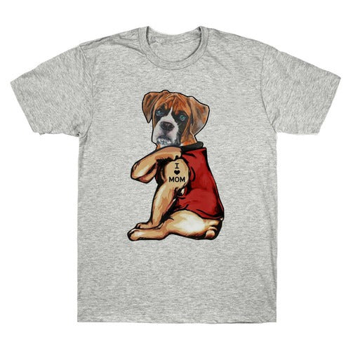 Boxer I Love Mom Tattoo Funny Dog Man's T-Shirt Tee