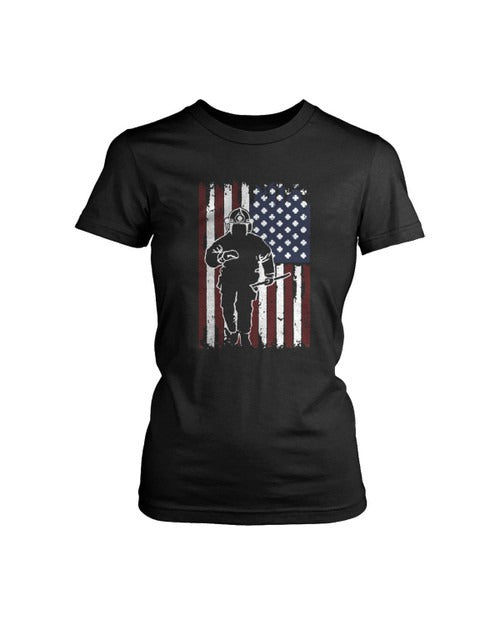 Fireman American Flag Women's T-Shirt Tee