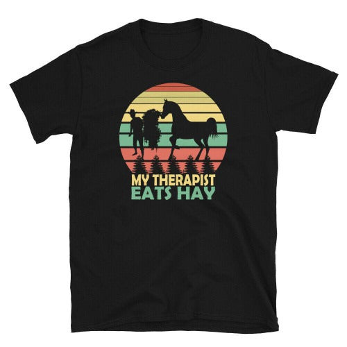Funny Cool Therapist Horse Eats Hay Man's T-Shirt Tee