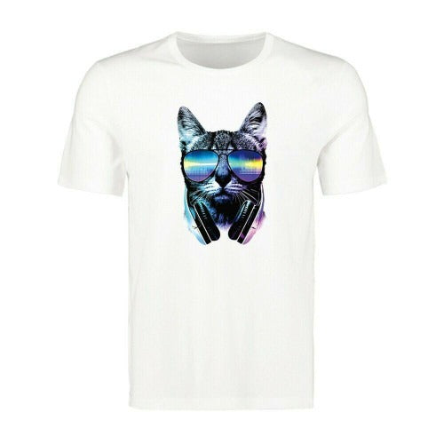Funny Music Dj Cat Printed Man's T-Shirt Tee