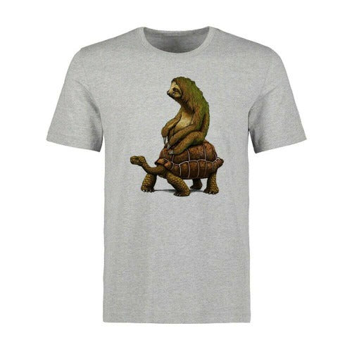 Funny Sloth And Turtle Printed Man's T-Shirt Tee