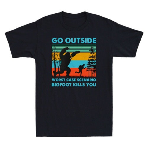 Go Outside Worst Case Scenario Bigfoot Kills You Vintage Man's T-Shirt Tee