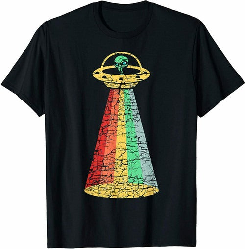 Green Alien 70S Retro Vintage Ufo Grunge Man's T-Shirt Tee
