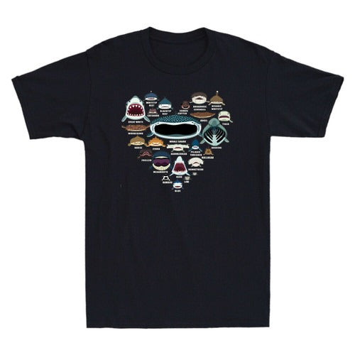 Heart Love Shark Faces Classic Funny Sharks Marine Life Lovers Man's T-Shirt Tee