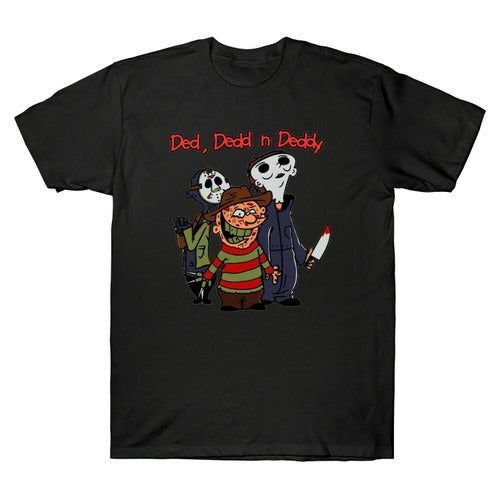 Horror Characters Jason Michael Freddy Ded Dedd N Deddy Halloween Movie Man's T-Shirt Tee