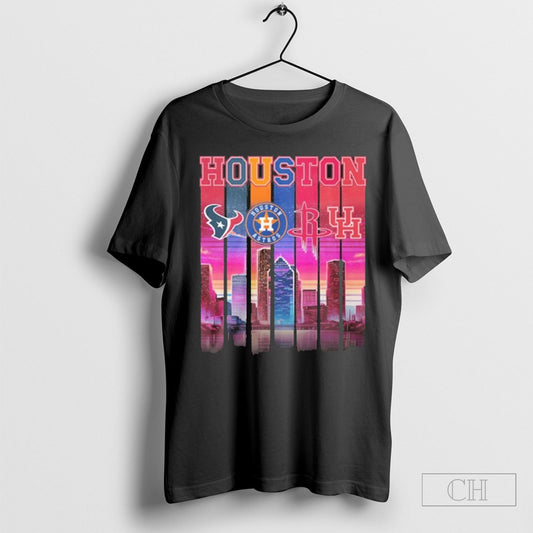 Houston Retro Skyline Texans Astros Rockets And Cougars Shirt Sweatshirt Tee Shirt