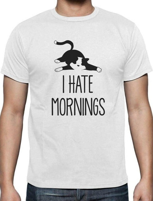 I Hate Mornings Lazy Cat Funny Man's T-Shirt Tee