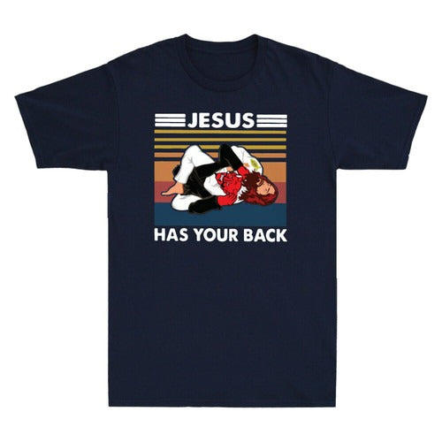 Jiu Jitsu Jesus Has Your Back Funny Christian Gift Vintage Man's T-Shirt Tee