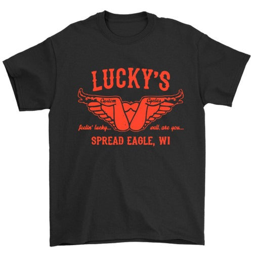 Luckys Custom Motorcycle Funny Harley Motorcycle Bike Man's T-Shirt Tee