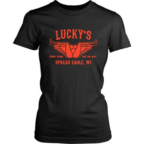 Luckys Custom Motorcycle Funny Harley Motorcycle Biker Shirts Offensive Rude Cool Graphic Tee Indian Sturgis Bar Inappropriate Humor Women's T-Shirt Tee