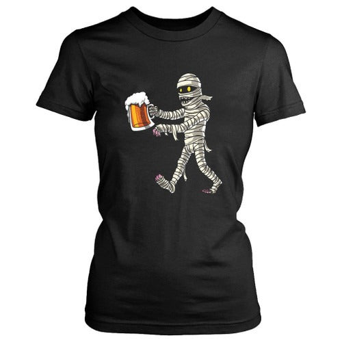 Mummy Zombie Beer Drinking Party Funny Scary Halloween Women's T-Shirt Tee