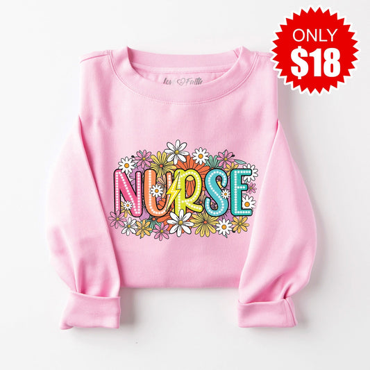 Nurse Retro Sweatshirt - Heather Bubble Gum - 18