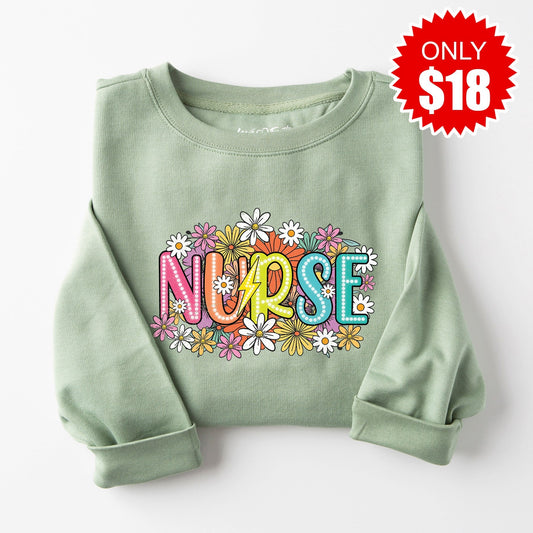 Nurse Retro Sweatshirt - Heather Sage - 18