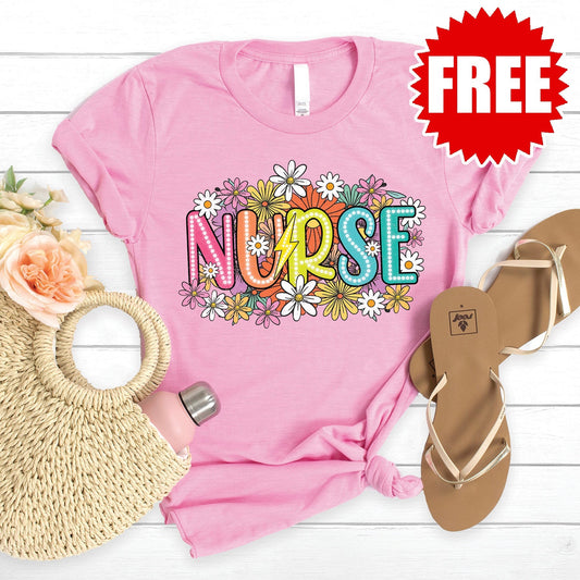 Nurse Retro Tee - Heather Bubble Gum - FREE