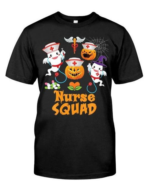 Nurse Squad Team Crew Pumpkin Ghost Boo Halloween Man's T-Shirt Tee